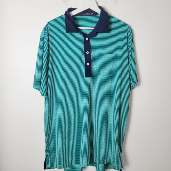Ralph Lauren RLX Golf Size L Short Sleeve Polo Shirt Green Navy Stripe Men's - Picture 1 of 11